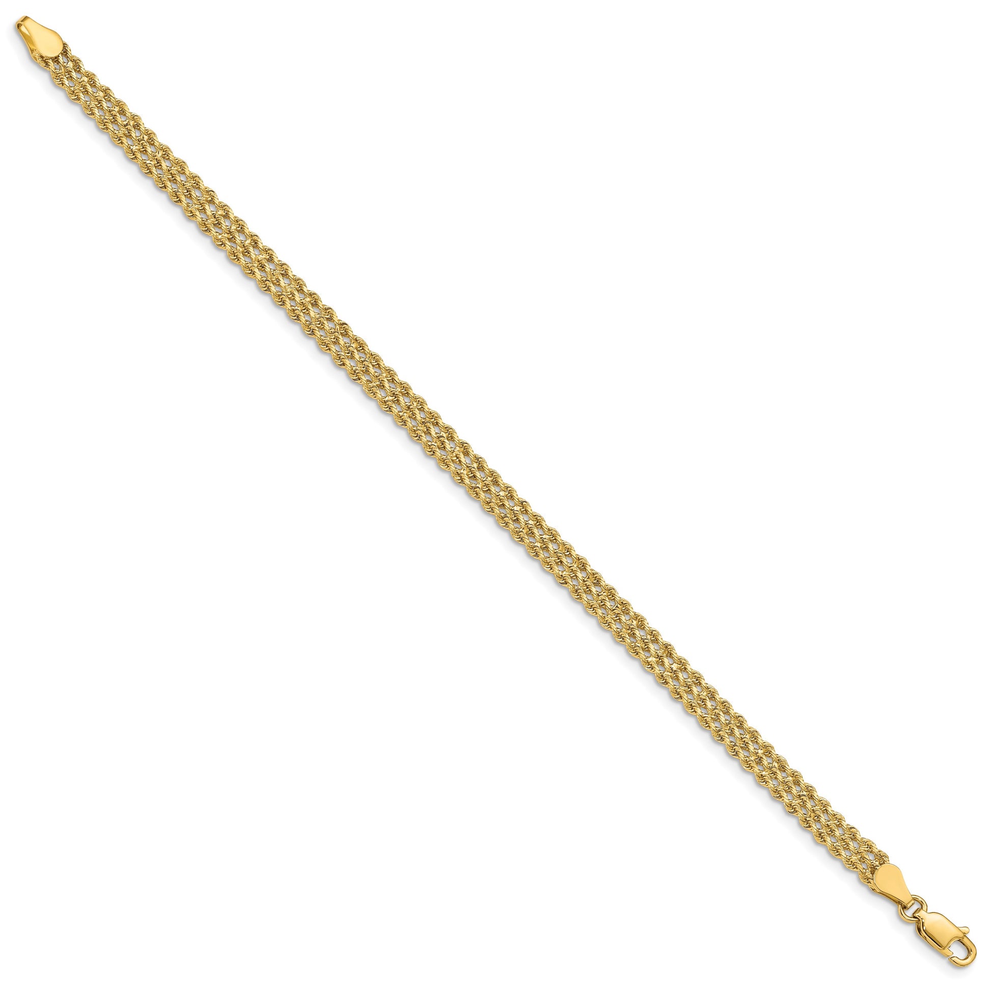 14k 4.5mm Wide Triple Strand Rope 7 inch Bracelet