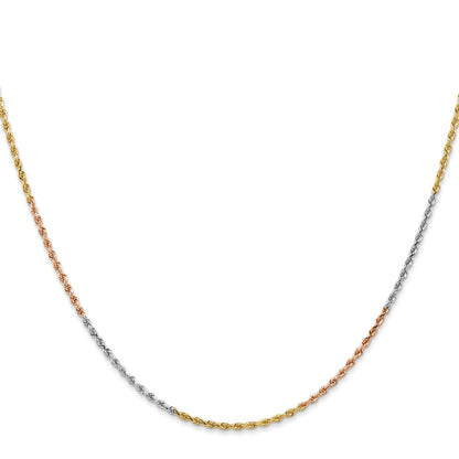 14K Tri-colored 16 inch 1.5mm Diamond-cut Rope with Lobster Clasp Chain