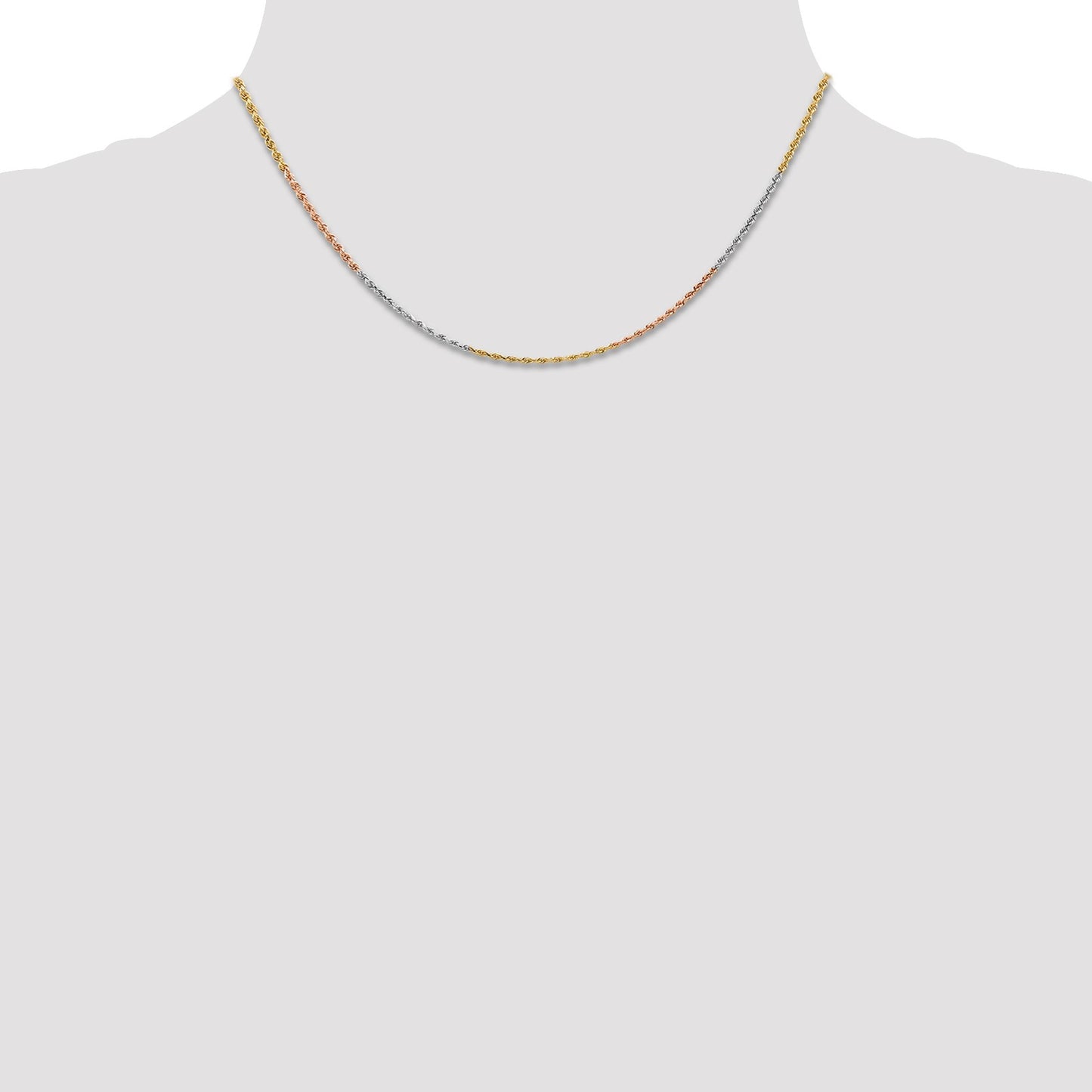14K Tri-colored 16 inch 1.5mm Diamond-cut Rope with Lobster Clasp Chain