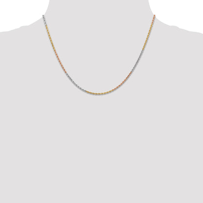 14K Tri-colored 18 inch 1.5mm Diamond-cut Rope with Lobster Clasp Chain