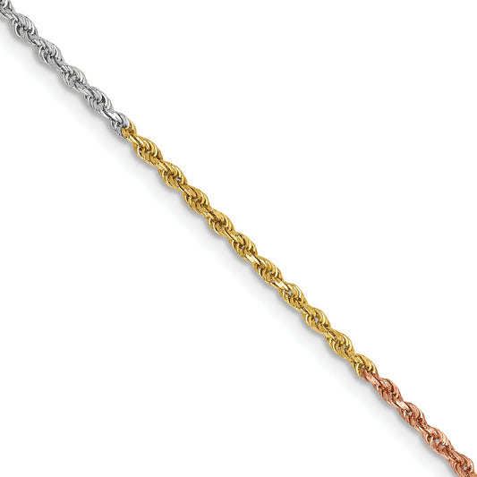 14K Tri-colored 16 inch 1.5mm Diamond-cut Rope with Lobster Clasp Chain
