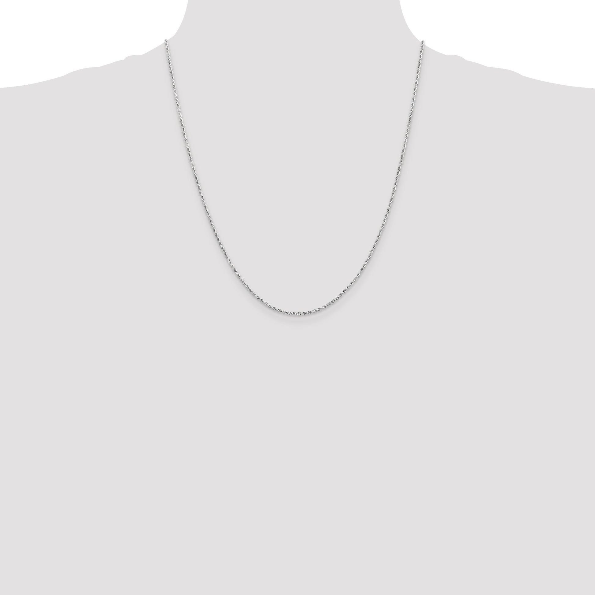 14K White Gold 22 inch 1.5mm Diamond-cut Rope with Lobster Clasp Chain