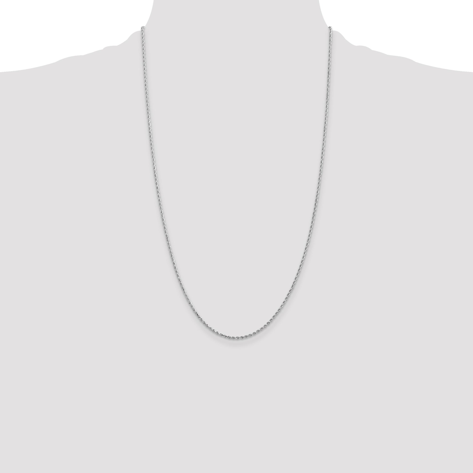14K White Gold 26 inch 1.5mm Diamond-cut Rope with Lobster Clasp Chain