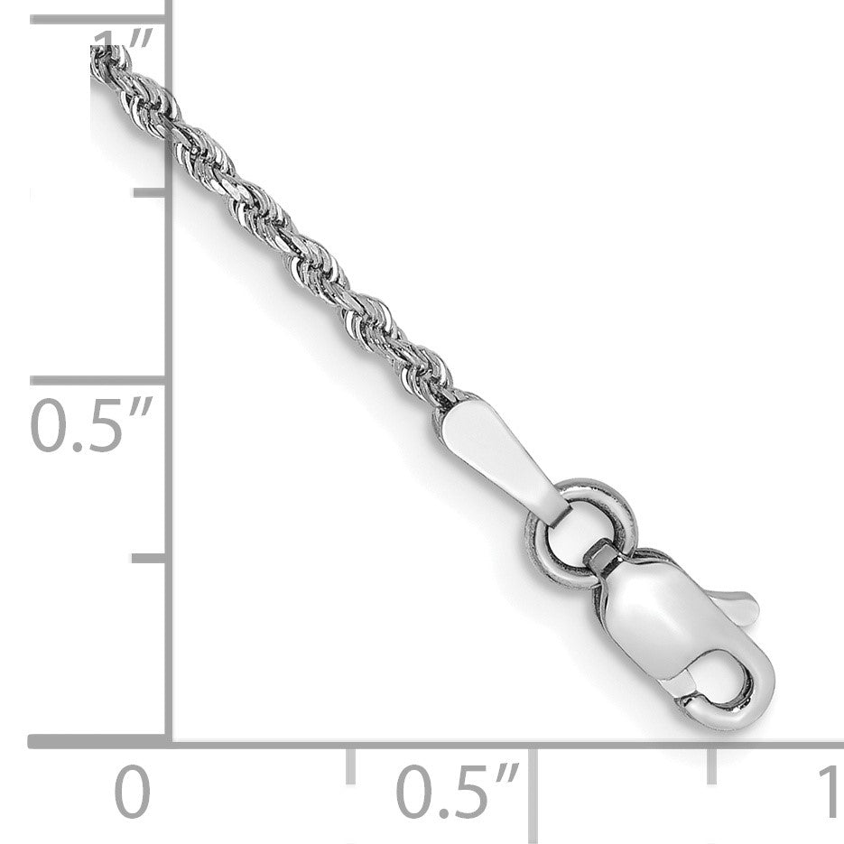 14K White Gold 9 inch 1.5mm Diamond-cut Rope with Lobster Clasp Anklet