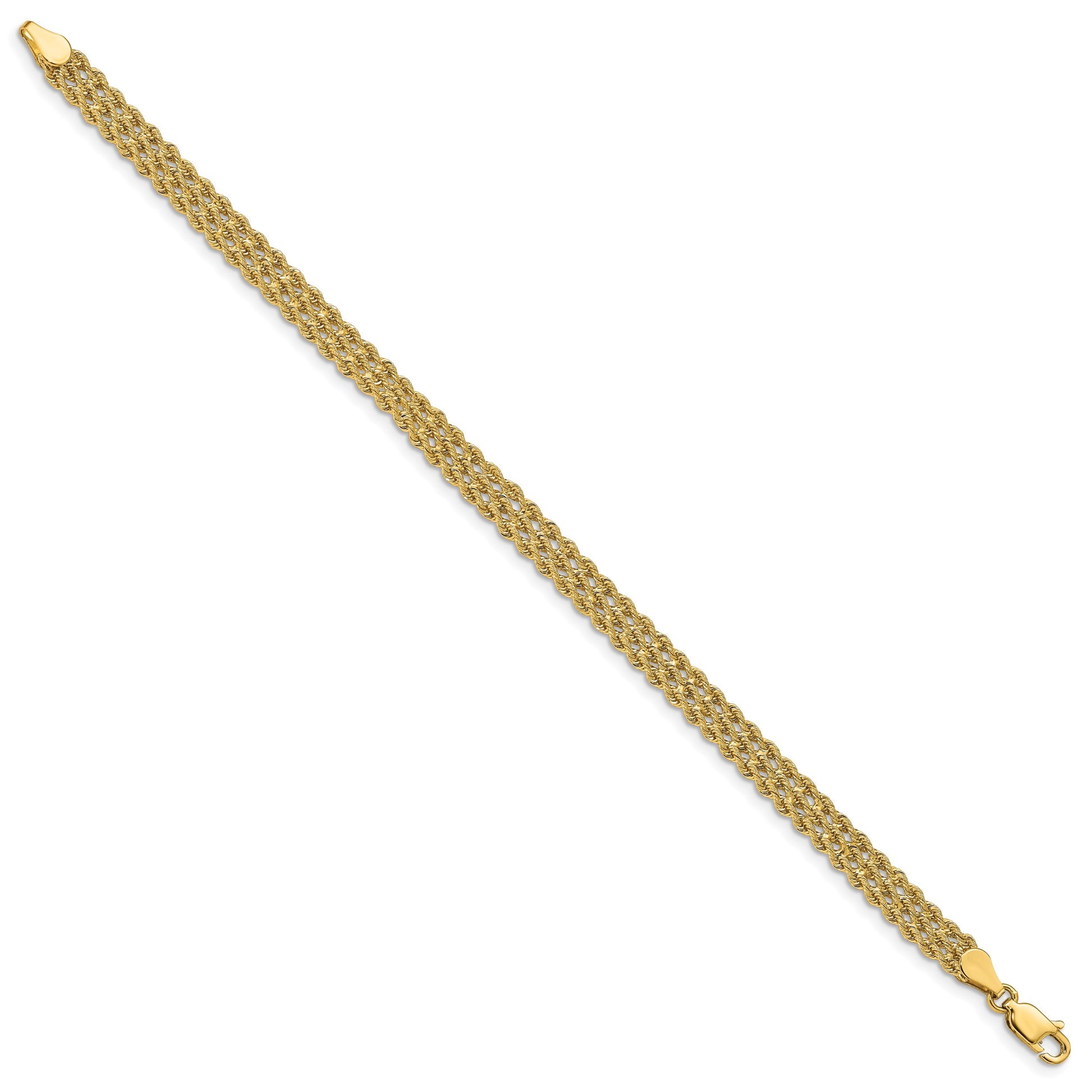 14k 5.5mm Wide Triple Strand Rope 7 inch Bracelet