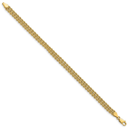 14k 5.5mm Wide Triple Strand Rope 7 inch Bracelet