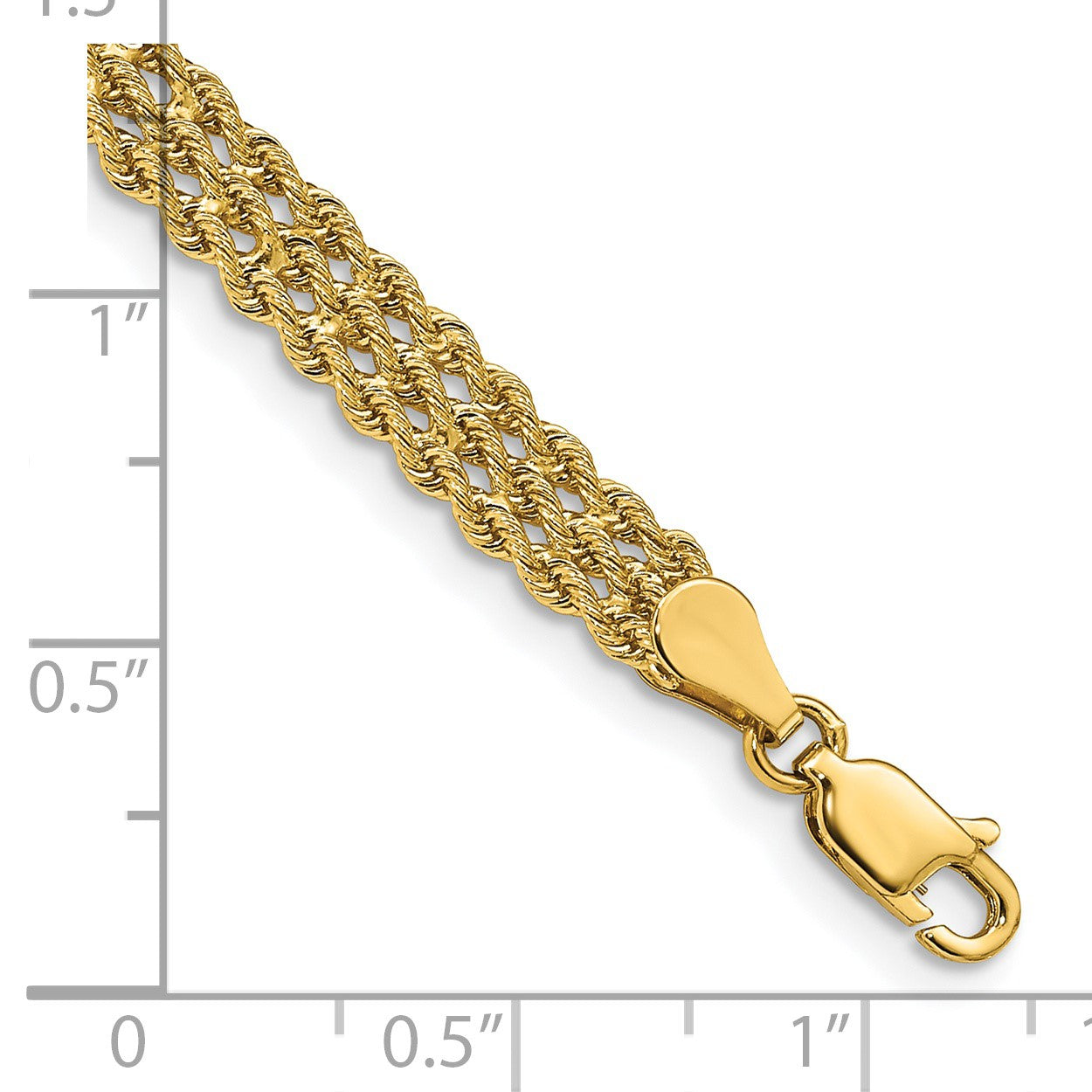 14k 5.5mm Wide Triple Strand Rope 8 inch Bracelet
