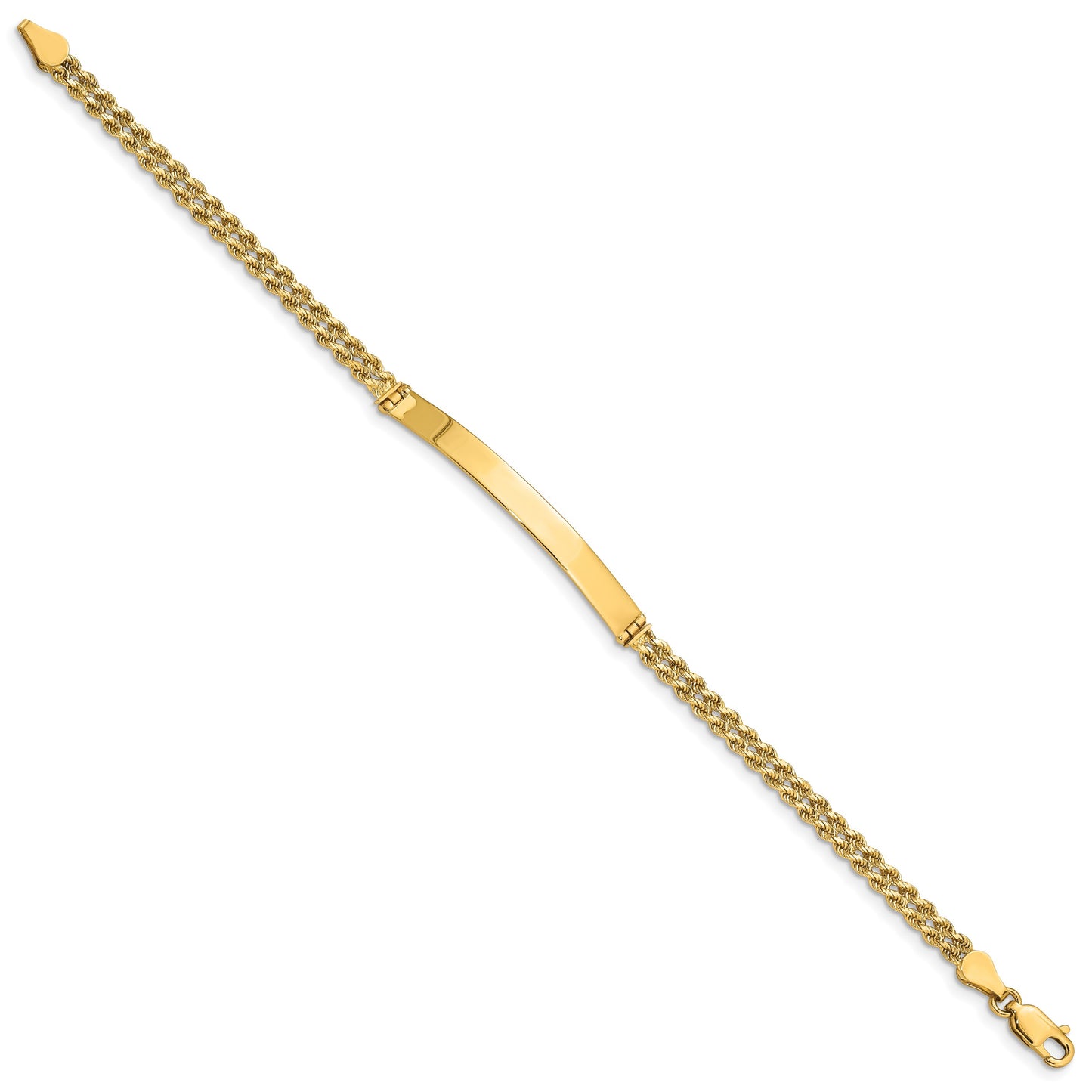 14k Polished Solid Chain/Solid Plate Two-Strand Rope 41x5mm Plate 7 inch ID Bracelet