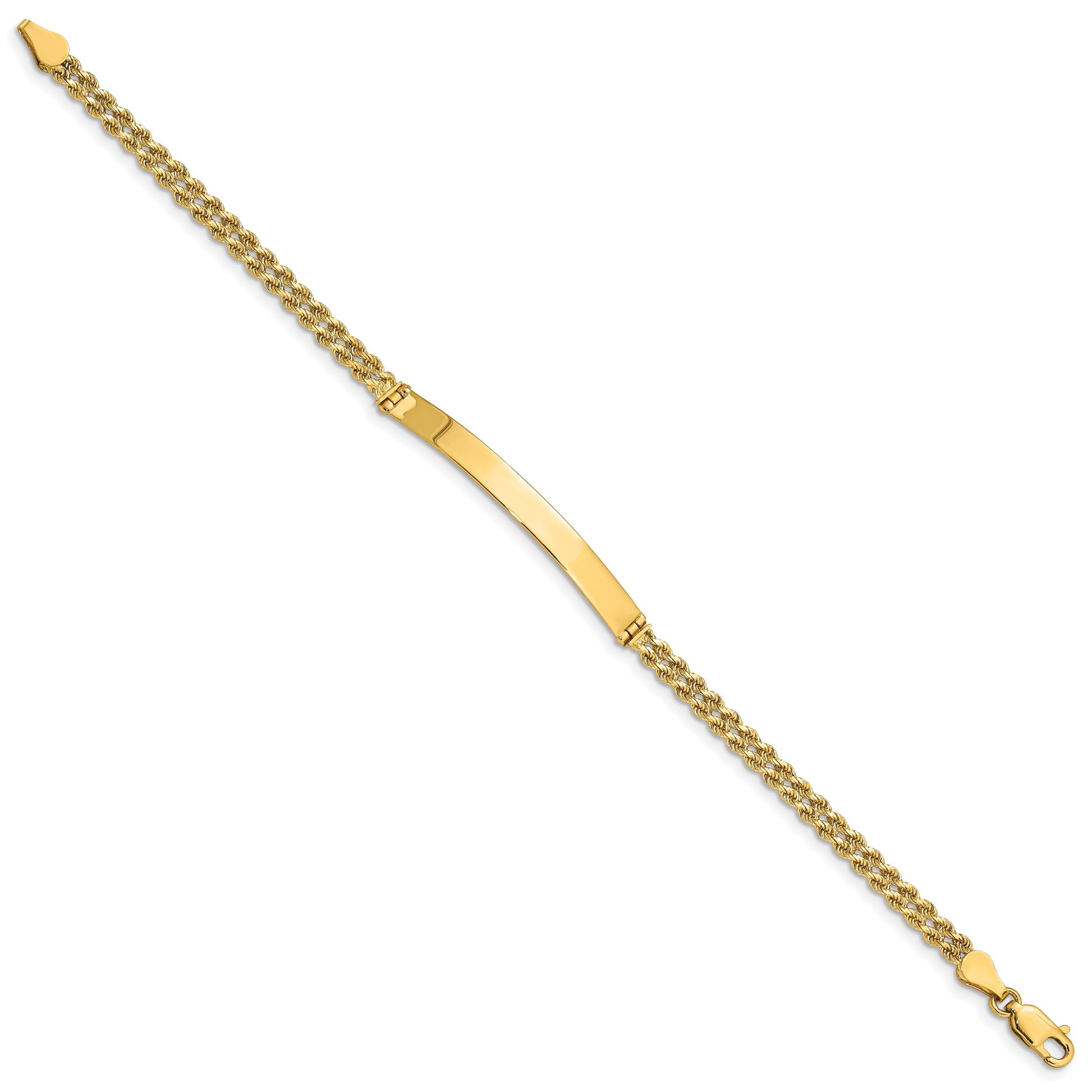 14k Polished Solid Chain/Solid Plate Two-Strand Rope 41x5mm Plate 7 inch ID Bracelet