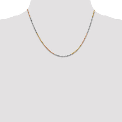 14K Tri-colored 18 inch 1.75mm Diamond-cut Rope with Lobster Clasp Chain