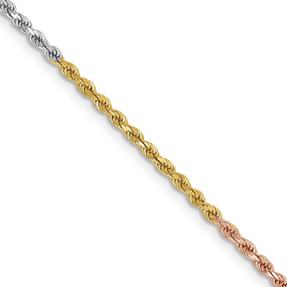 14K Tri-colored 20 inch 1.75mm Diamond-cut Rope with Lobster Clasp Chain