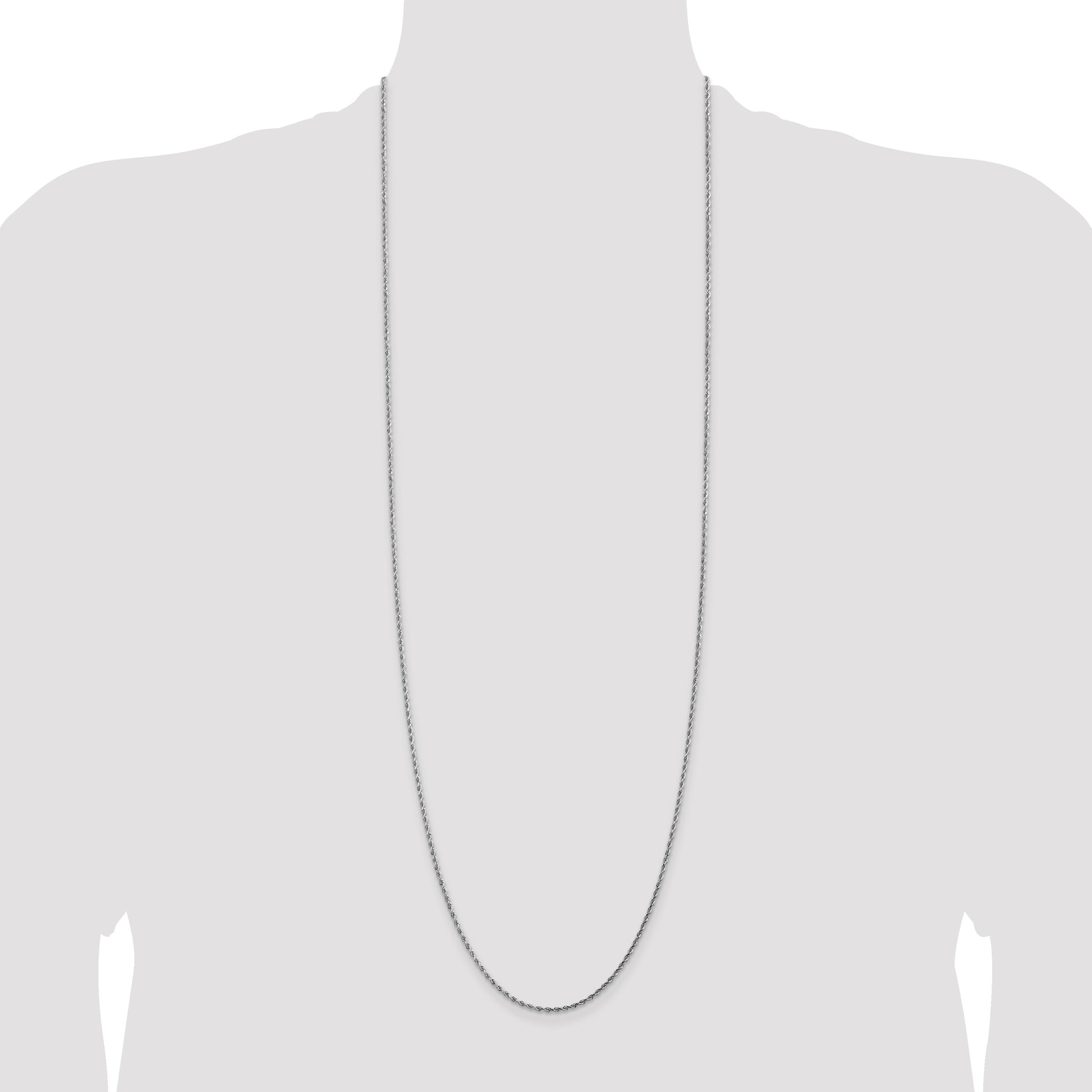 14K White Gold 36 inch 1.75mm Diamond-cut Rope with Lobster Clasp Chain