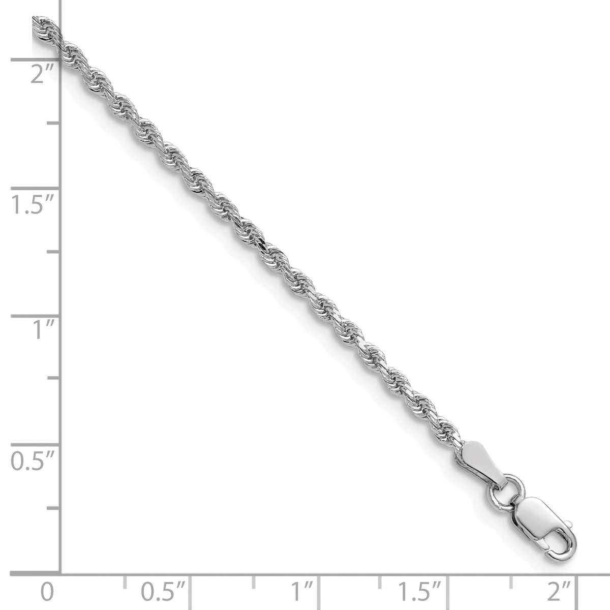 14K White Gold 30 inch 2mm Diamond-cut Rope with Lobster Clasp Chain