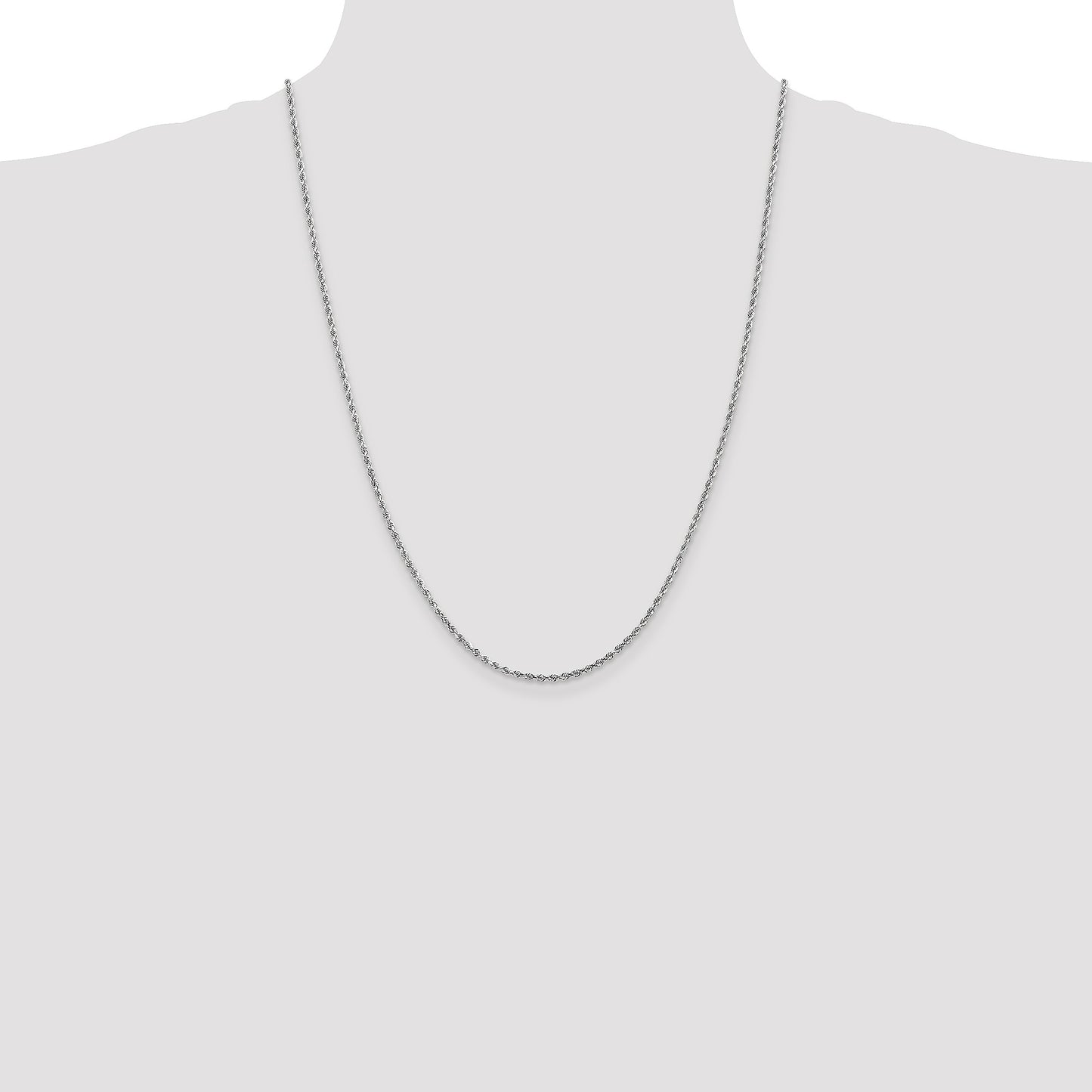 14K White Gold 24 inch 2mm Diamond-cut Rope with Lobster Clasp Chain