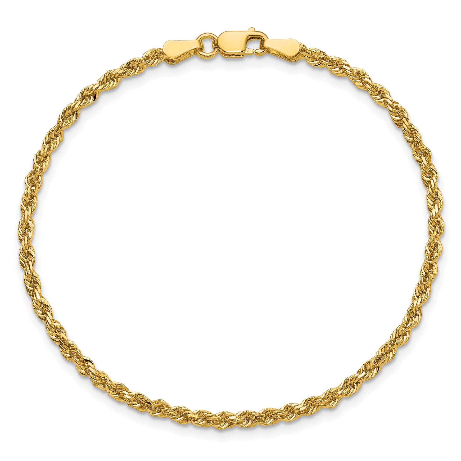 14K 9 inch 2.25mm Diamond-cut Rope with Lobster Clasp Anklet