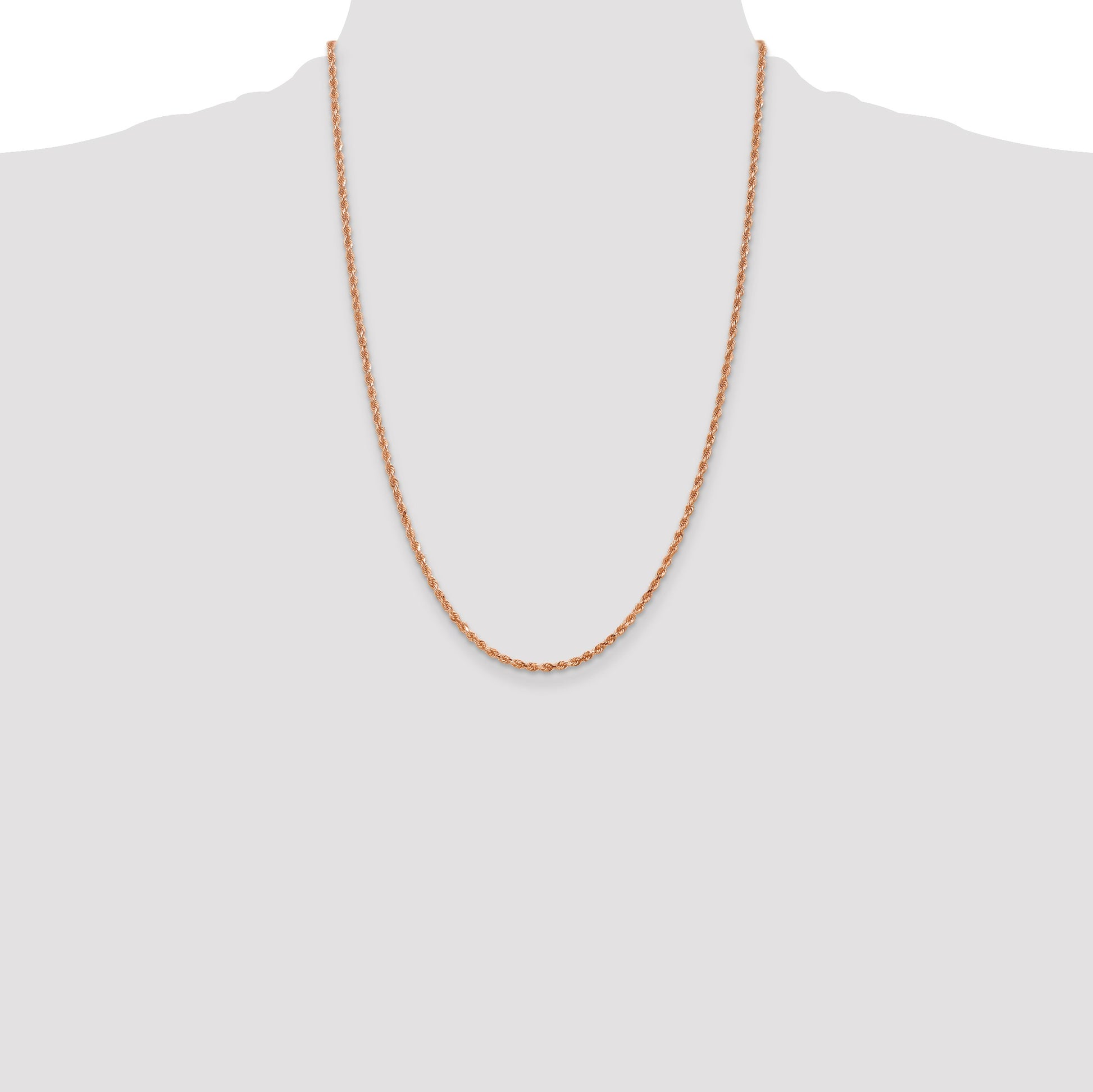 14K Rose Gold 24 inch 2.25mm Diamond-cut Rope with Lobster Clasp Chain