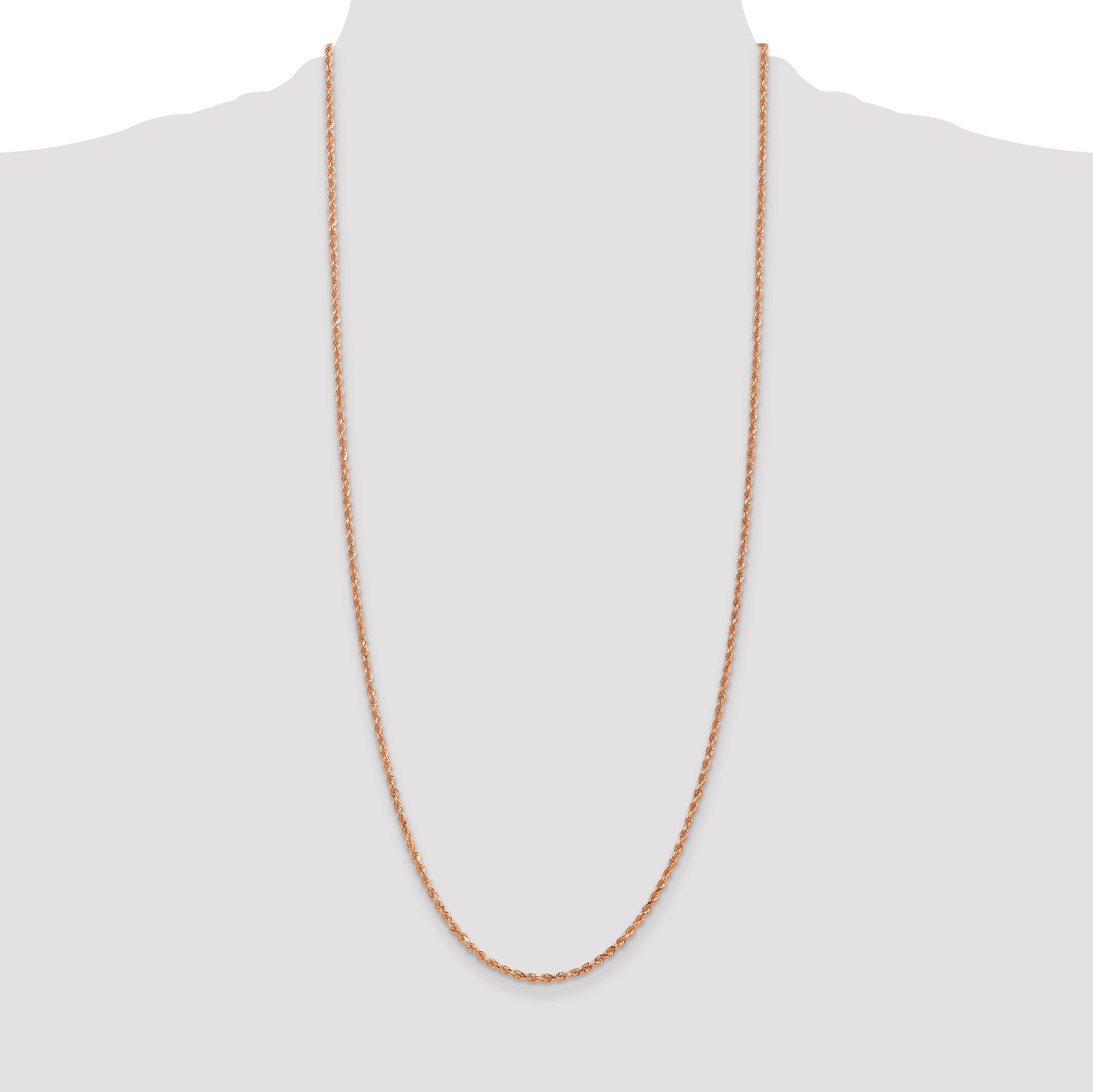 14K Rose Gold 30 inch 2.25mm Diamond-cut Rope with Lobster Clasp Chain