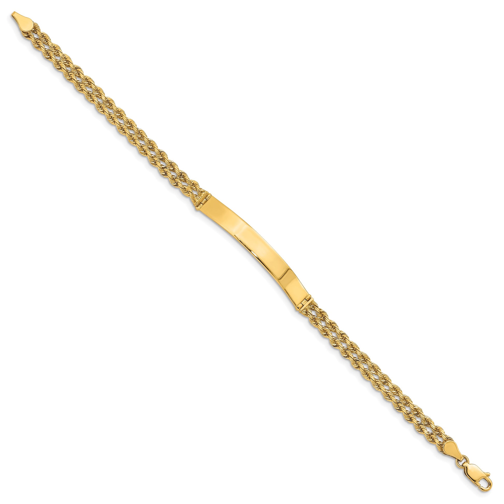 14k Polished Solid Chain/Solid Plate Two-Strand Rope 39.5x5mm Plate 7 inch ID Bracelet