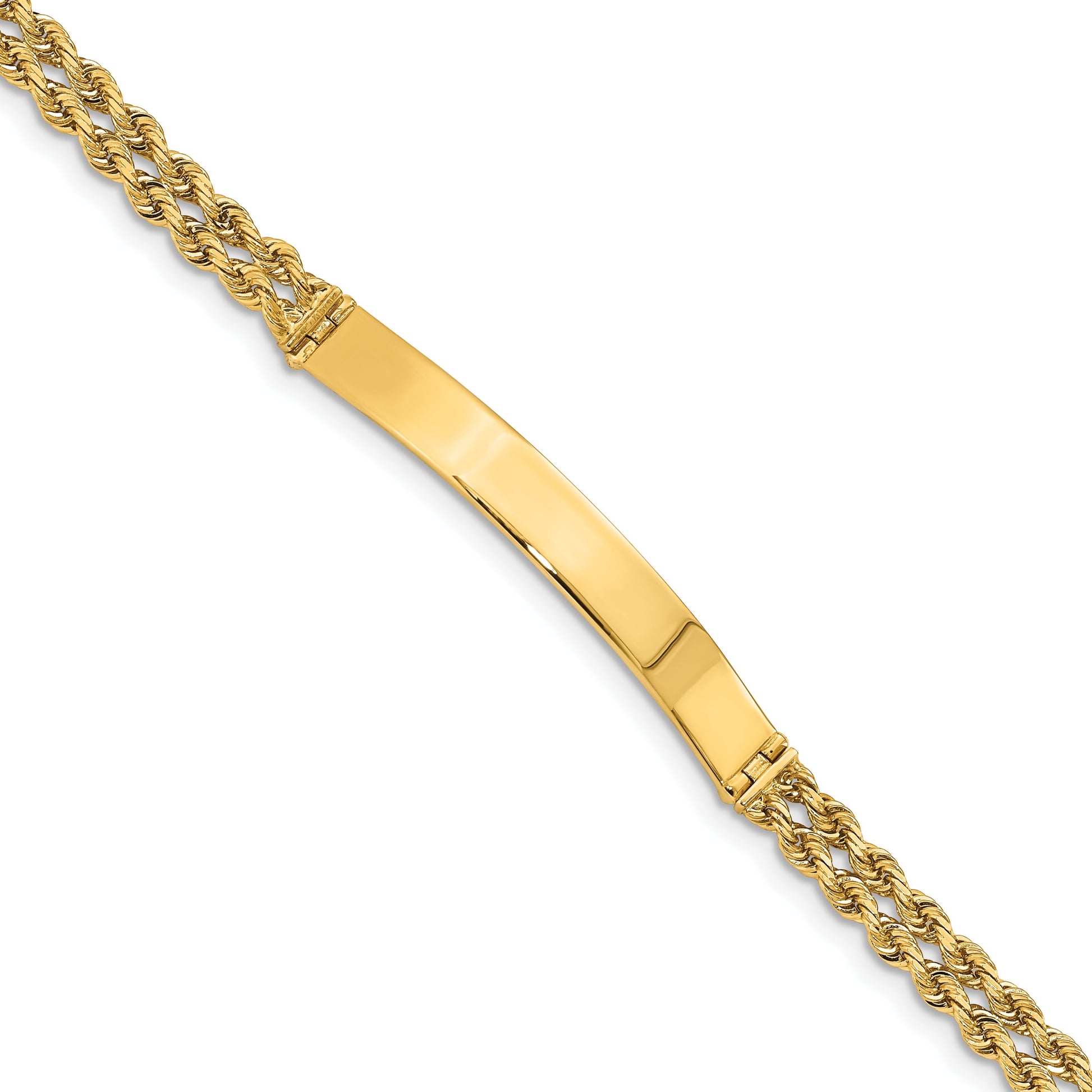 14k Polished Solid Chain/Solid Plate Two-Strand Rope 39.5x5mm Plate 8 inch ID Bracelet