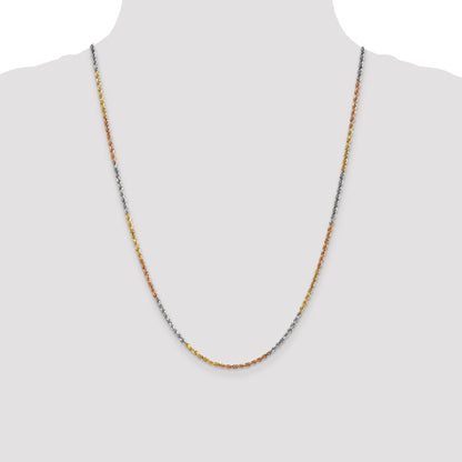 14K Tri-colored 24 inch 2.5mm Diamond-cut Rope with Lobster Clasp Chain