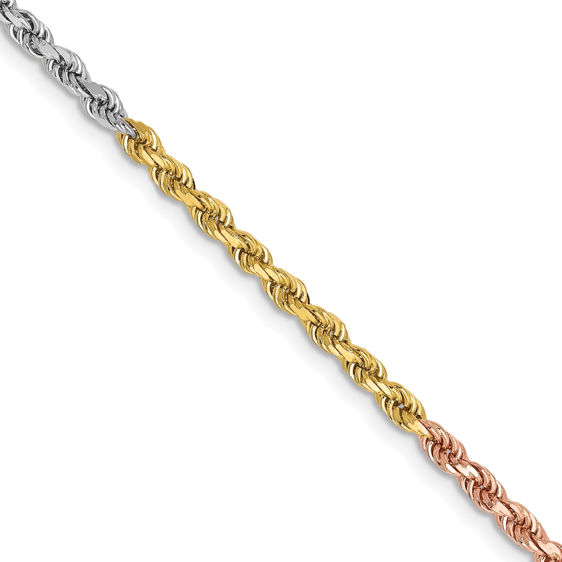 14K Tri-colored 22 inch 2.5mm Diamond-cut Rope with Lobster Clasp Chain