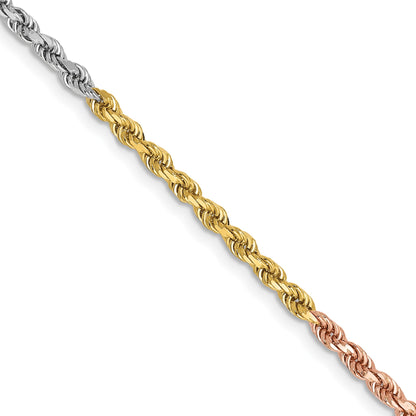14K Tri-colored 22 inch 2.5mm Diamond-cut Rope with Lobster Clasp Chain