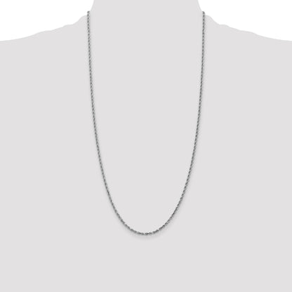 14K White Gold 28 inch 2.25mm Diamond-cut Rope with Lobster Clasp Chain