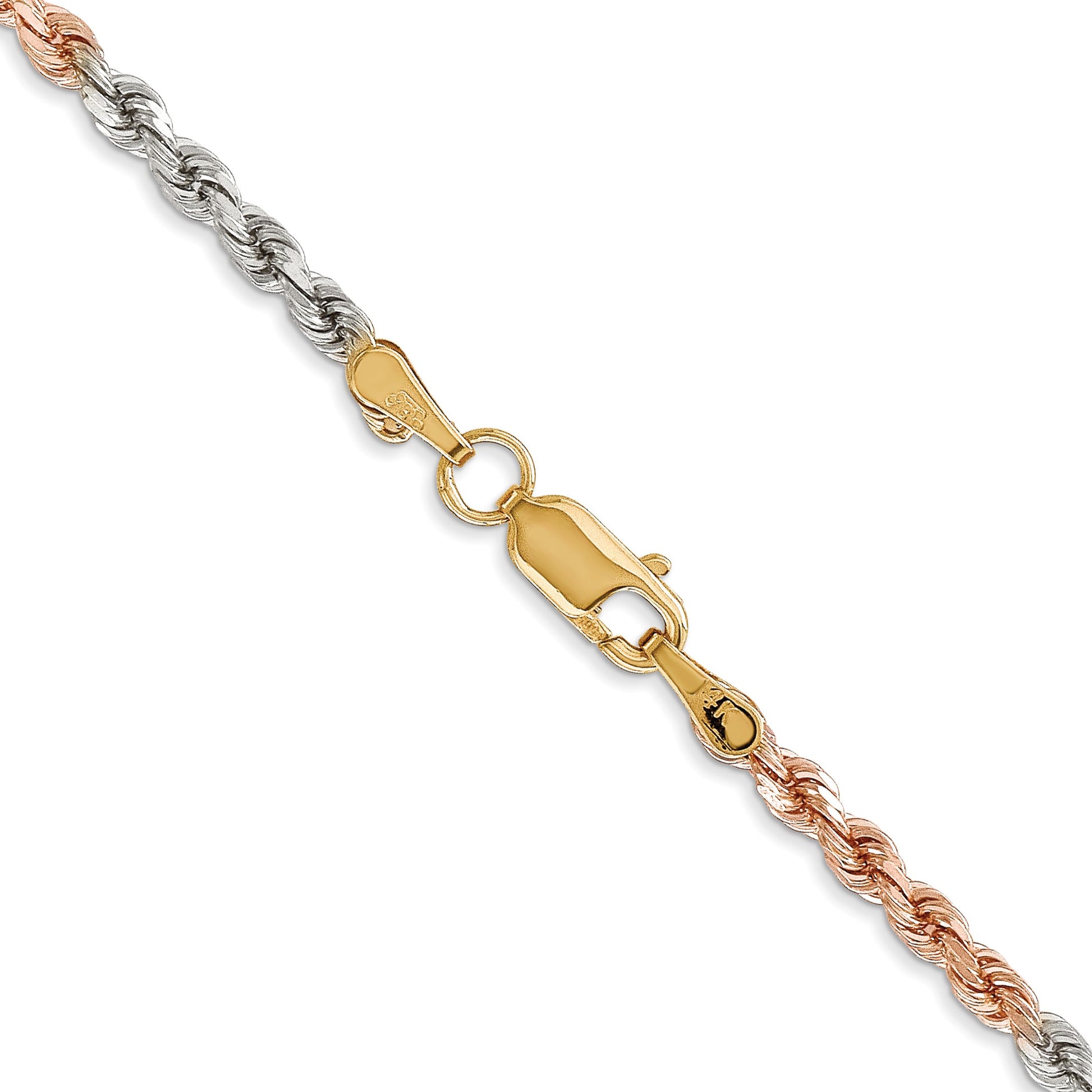 14K Tri-colored 18 inch 2.9mm Diamond-cut Rope with Lobster Clasp Chain