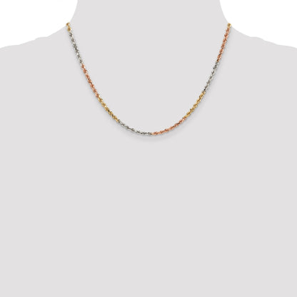 14K Tri-colored 18 inch 2.9mm Diamond-cut Rope with Lobster Clasp Chain