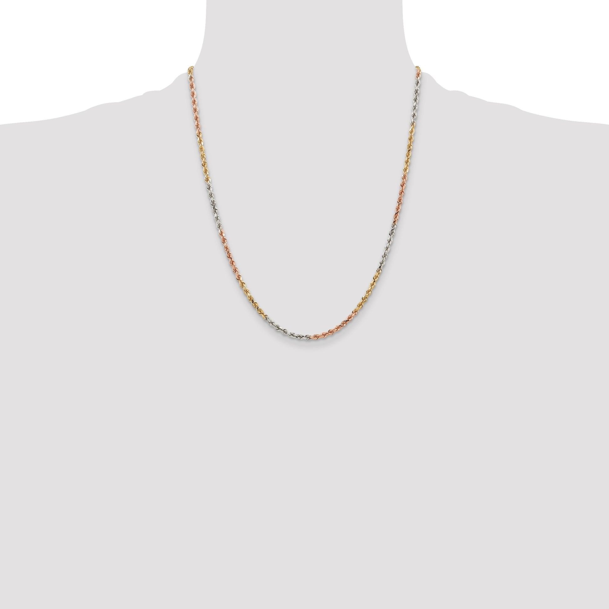 14k Tri-color 2.75mm Diamond-cut Rope Chain