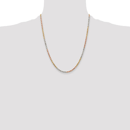 14k Tri-color 2.75mm Diamond-cut Rope Chain