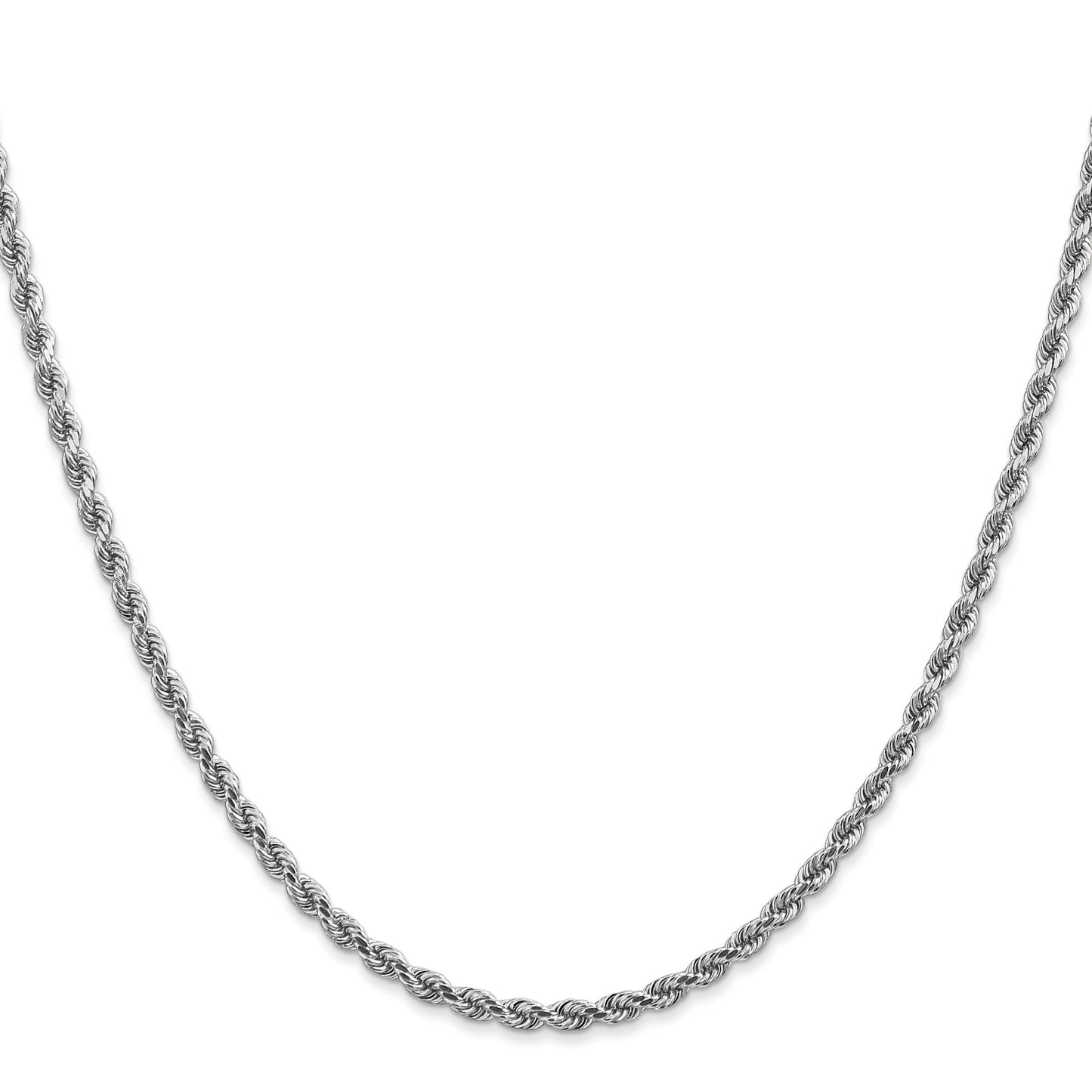 14K White Gold 28 inch 2.75mm Diamond-cut Rope with Lobster Clasp Chain