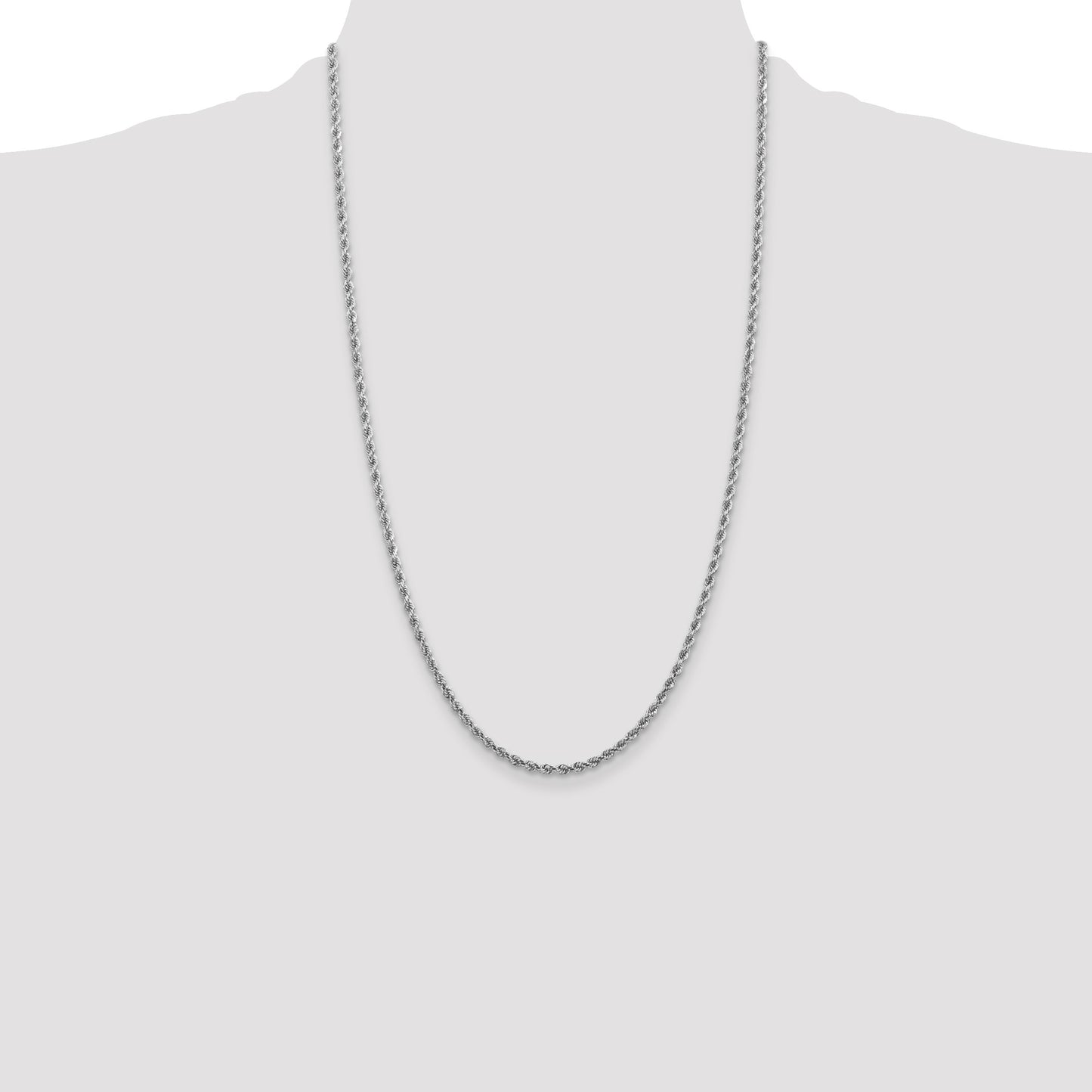14K White Gold 26 inch 2.75mm Diamond-cut Rope with Lobster Clasp Chain