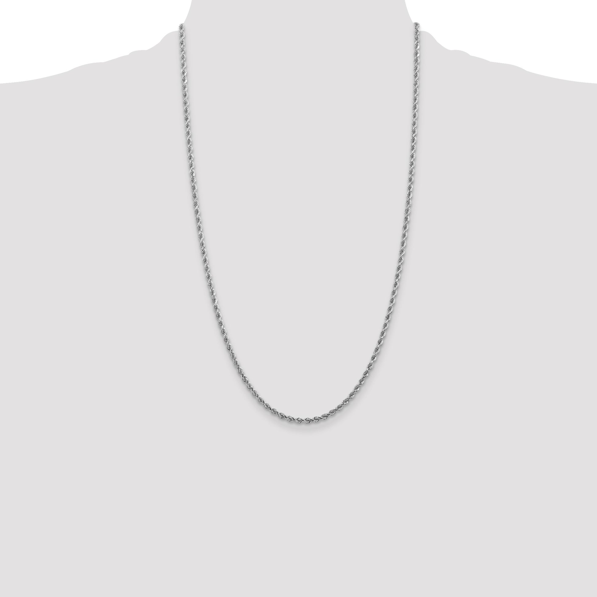 14K White Gold 26 inch 2.75mm Diamond-cut Rope with Lobster Clasp Chain