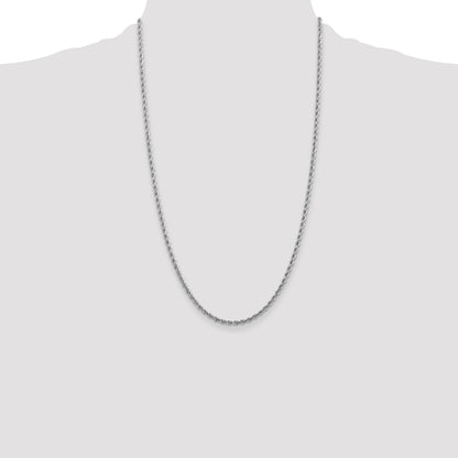 14K White Gold 26 inch 2.75mm Diamond-cut Rope with Lobster Clasp Chain