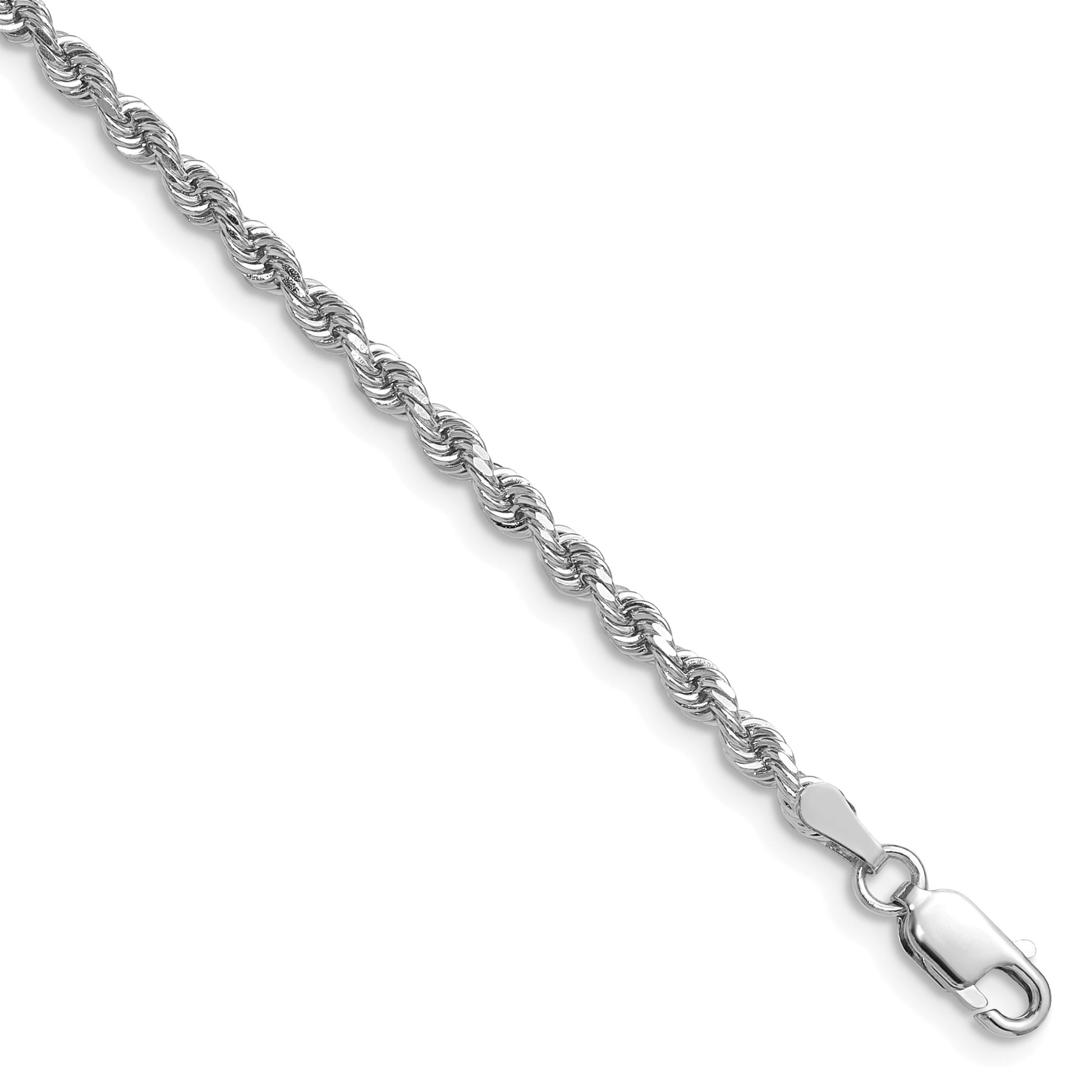 14K White Gold 22 inch 2.75mm Diamond-cut Rope with Lobster Clasp Chain