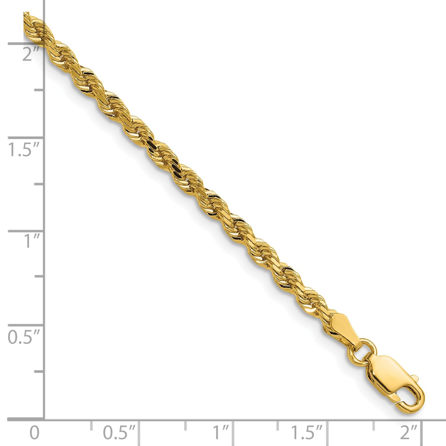 14K 18 inch 3mm Diamond-cut Rope with Lobster Clasp Chain