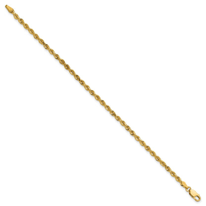 14K 9 inch 3mm Diamond-cut Rope with Lobster Clasp Chain