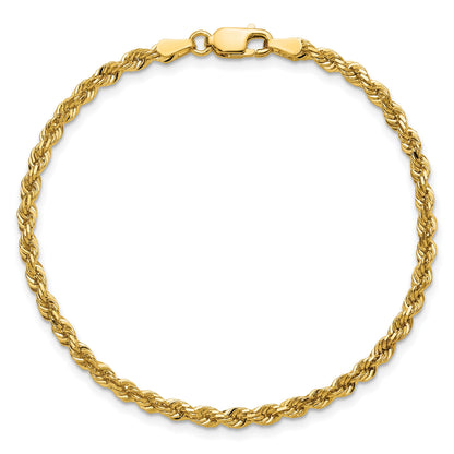 14K 9 inch 3mm Diamond-cut Rope with Lobster Clasp Chain