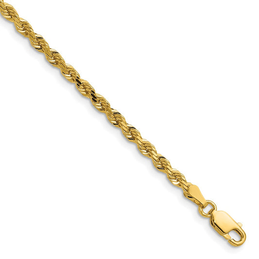 14K 18 inch 3mm Diamond-cut Rope with Lobster Clasp Chain