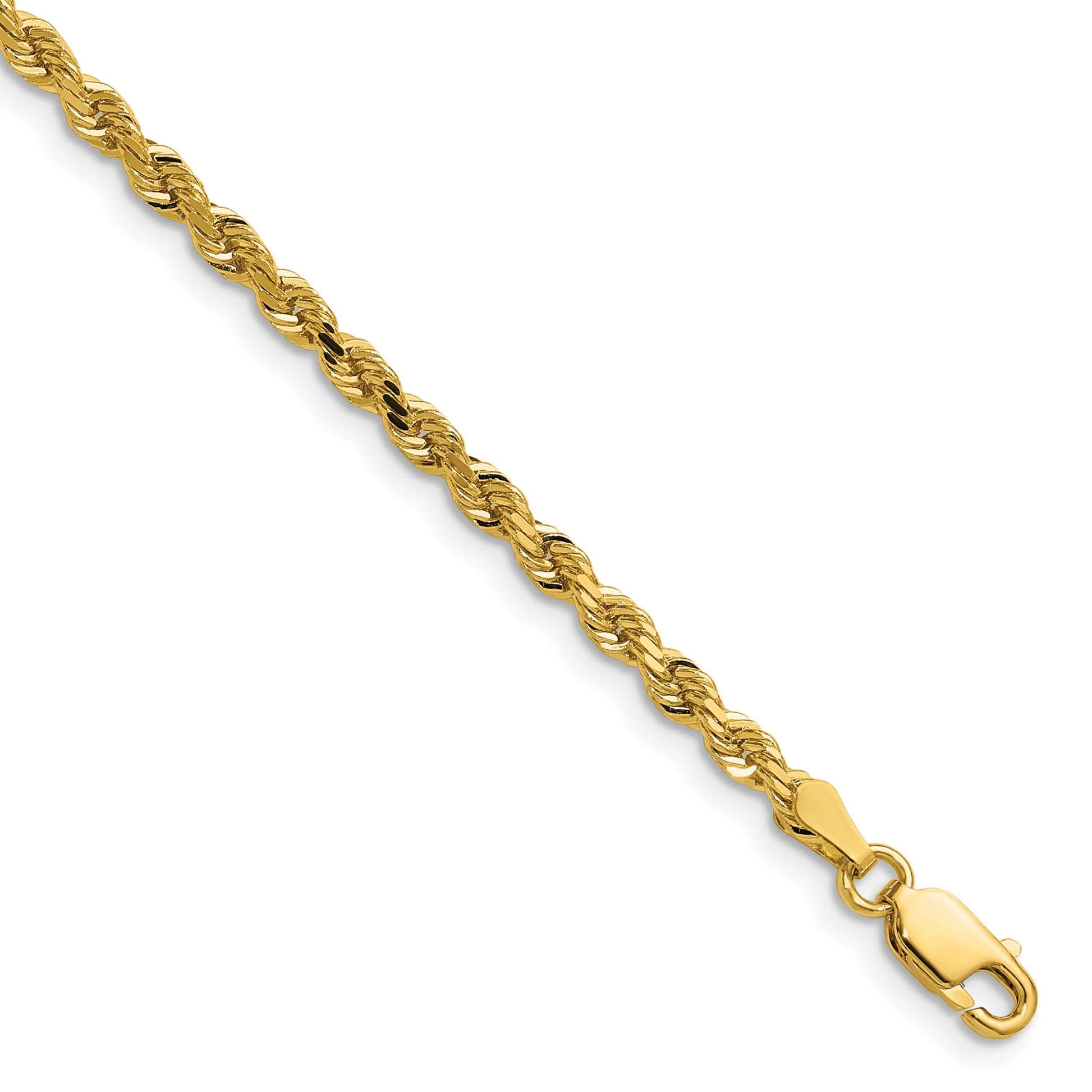 14K 20 inch 3mm Diamond-cut Rope with Lobster Clasp Chain