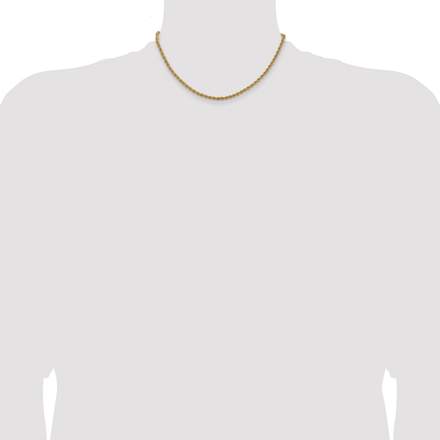 14K 16 inch 3mm Regular Rope with Lobster Clasp Chain