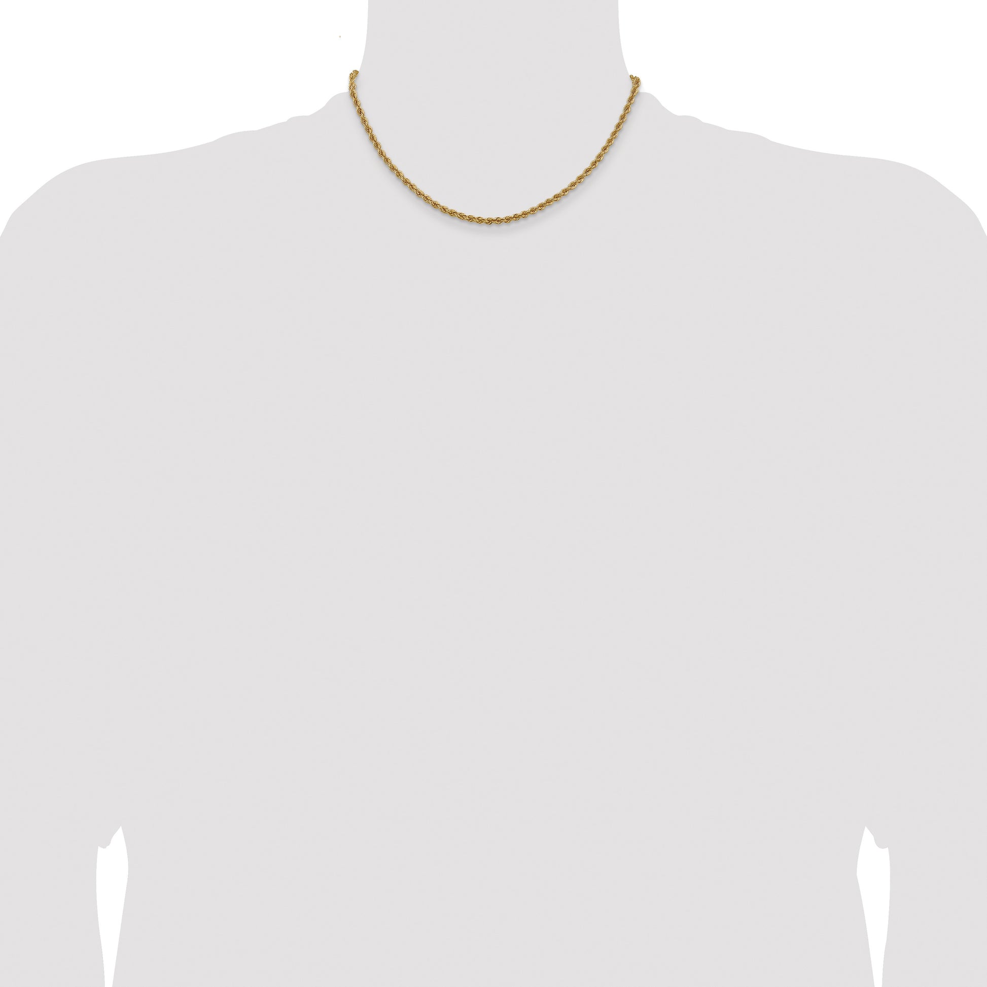 14K 16 inch 3mm Regular Rope with Lobster Clasp Chain