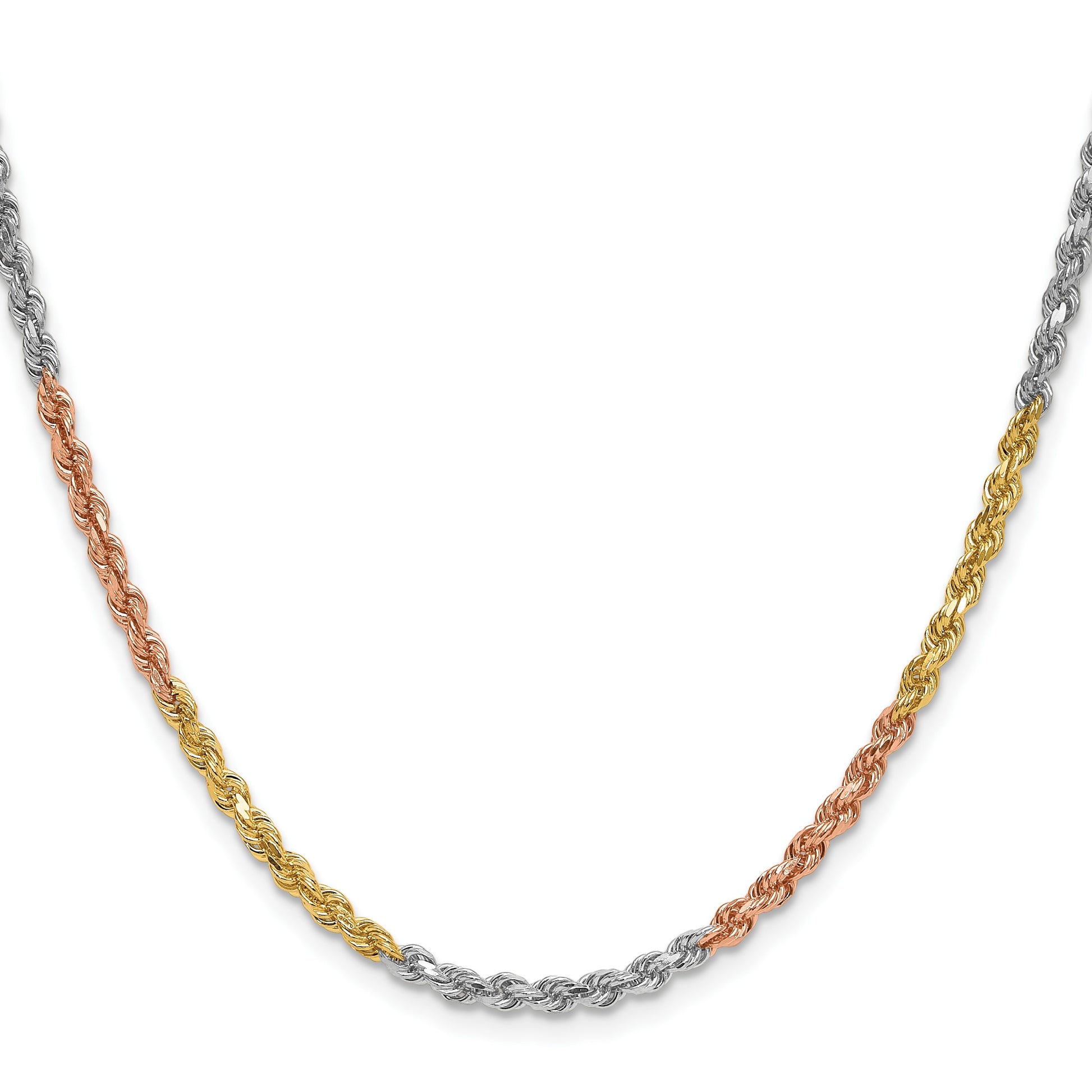 14k Tri-color 3.0mm Diamond-cut Rope Chain