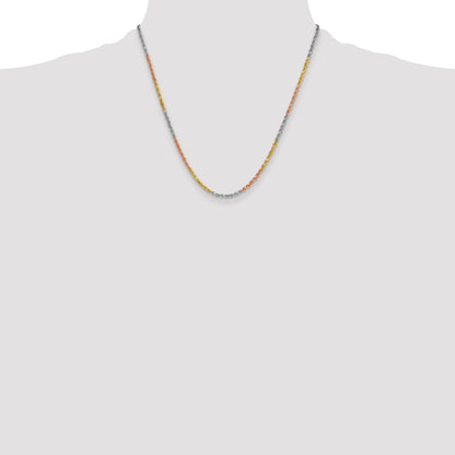 14K Tri-colored 20 inch 3mm Diamond-cut Rope with Lobster Clasp Chain