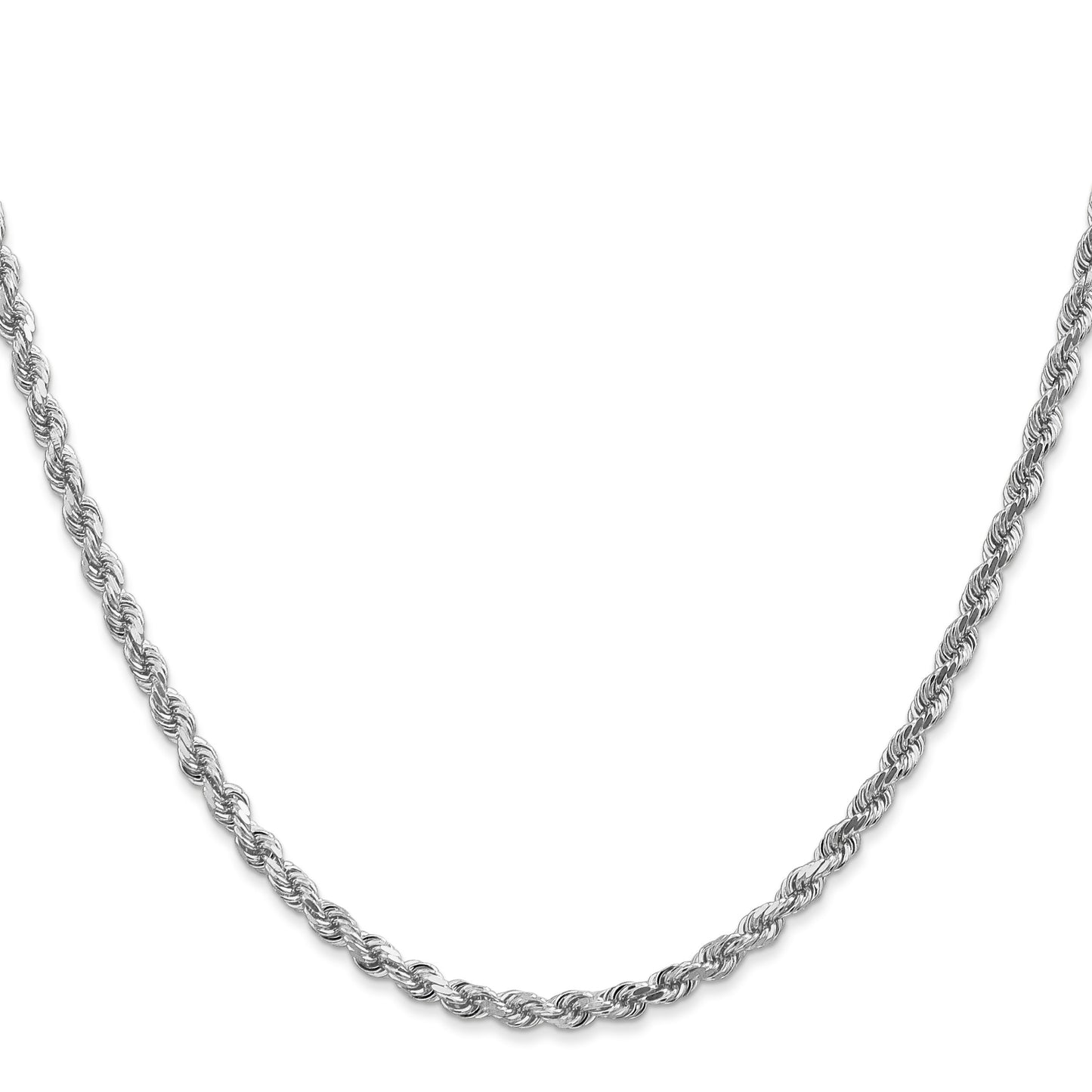 14K White Gold 28 inch 3mm Diamond-cut Rope with Lobster Clasp Chain