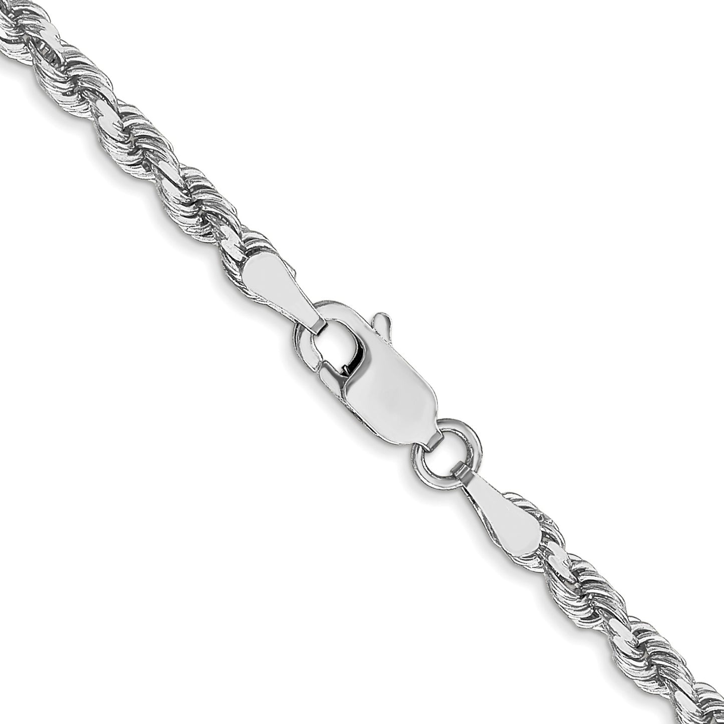 14K White Gold 28 inch 3mm Diamond-cut Rope with Lobster Clasp Chain