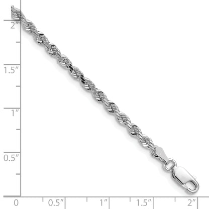 14K White Gold 22 inch 3mm Diamond-cut Rope with Lobster Clasp Chain