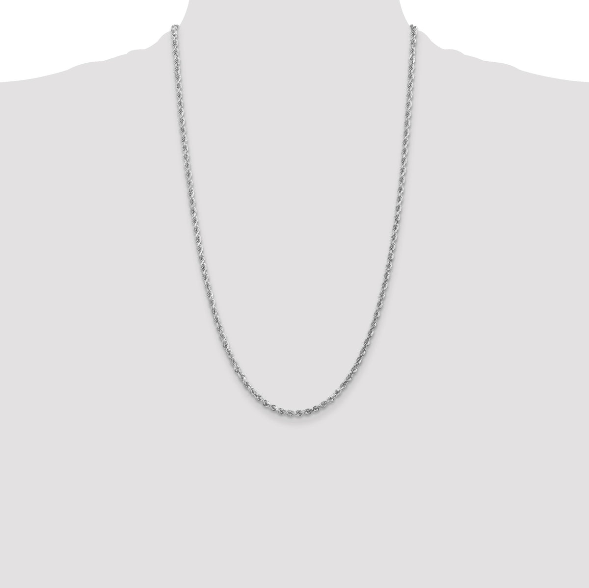 14K White Gold 26 inch 3mm Diamond-cut Rope with Lobster Clasp Chain