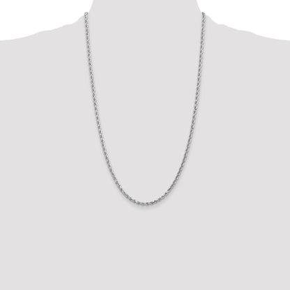 14K White Gold 26 inch 3mm Diamond-cut Rope with Lobster Clasp Chain